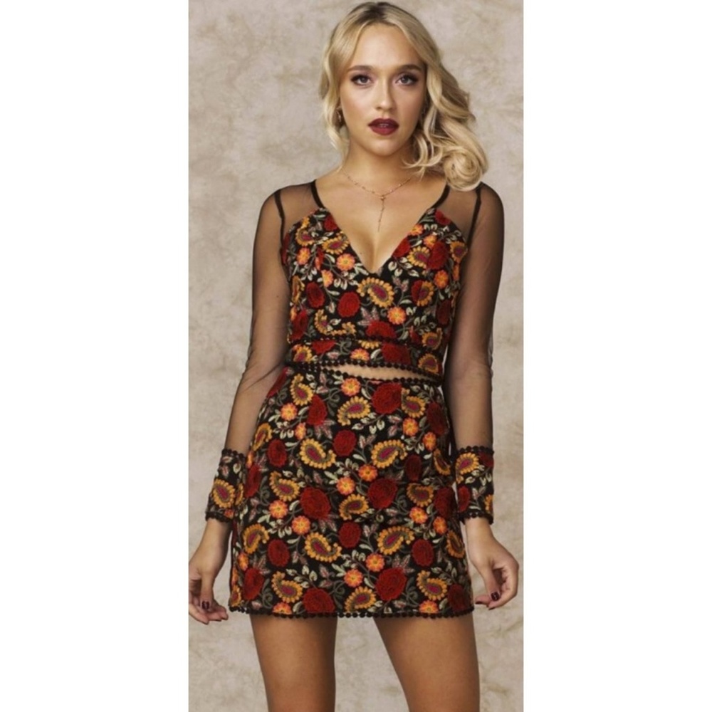 Selfie Leslie Chaplin Sheer Embroidered Crop Top